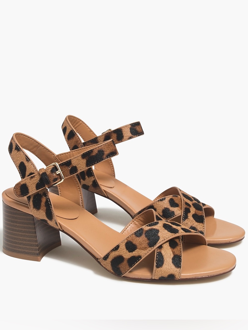 J. Crew Leopard Print Block Heel Sandals in Tan and Black